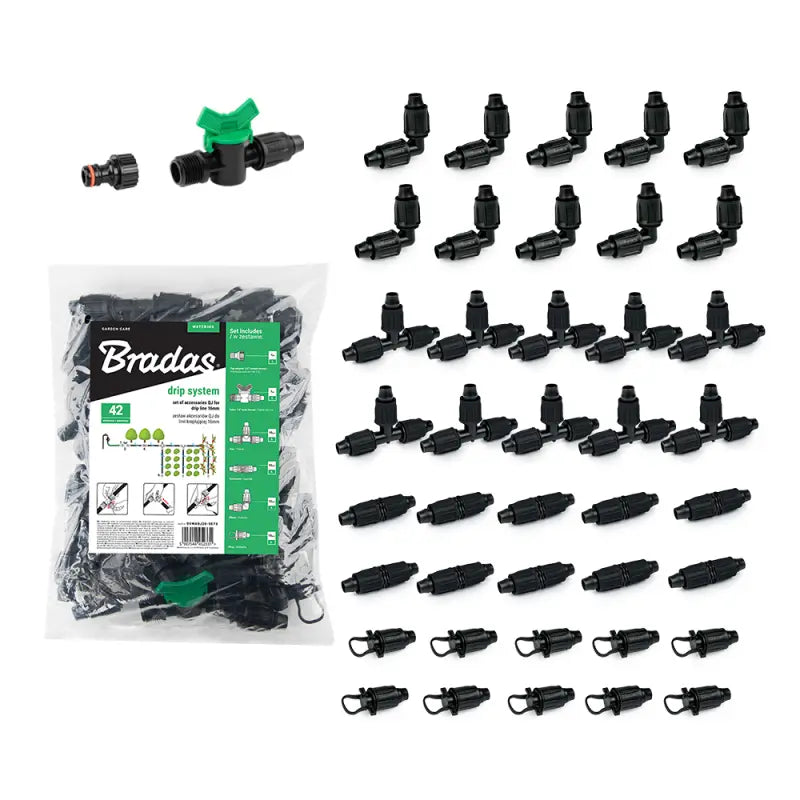 Bradas QJ koppelingen- en accessoireset voor druppelleiding 16mm