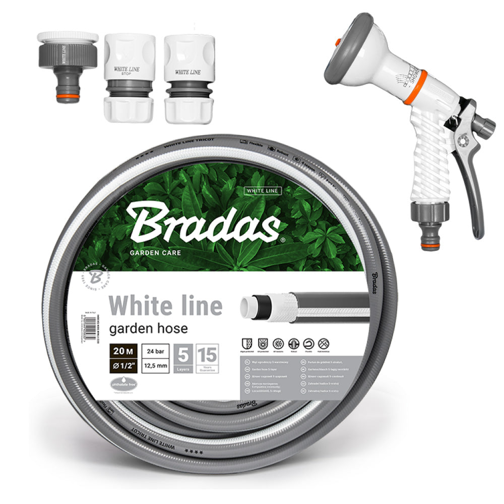 Bradas White Line Gartenschlauch 1/2 Zoll mit 5 Schichten und polyesterverstärktem TRICOT-Gewebe.