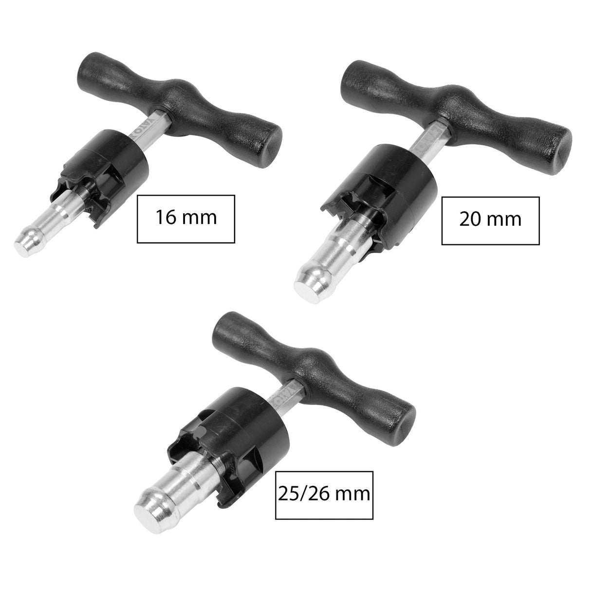 Yato Metall-Kalibrierset für PEX-Rohre mit Entgrater, geeignet für 16, 20 und 25/26 mm Durchmesser.