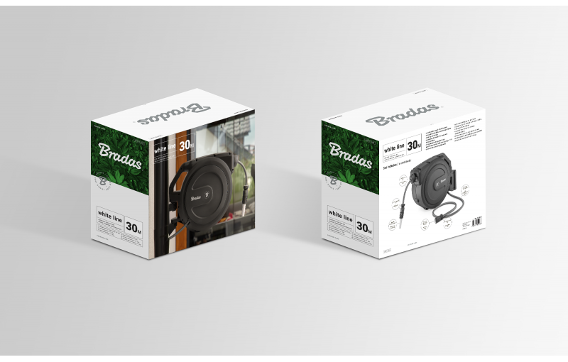 Bradas Schlauchbox WHITE LINE 13 mm (1/2") - 30 m - Automatischer Schlaucheinzug - komplett mit Kupplungen Bradas