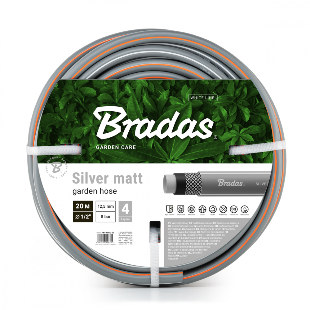 Bradas SILVER MATT Gartenschlauch 30 m mit UV-beständigen Eigenschaften
