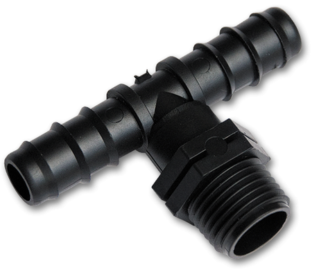 Bradas T-Stück 1/2" Außengewinde mit zwei 16 mm Schlauchtüllen für Bewässerungsanschlüsse