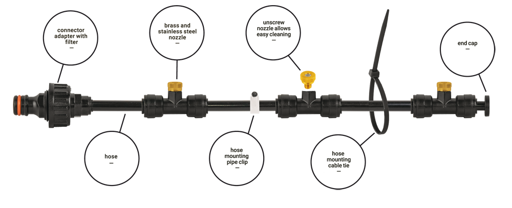 Kompaktes Sprühsystem mit Clips und Kabelbindern