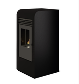 Eva Calor Giada 8,5kW Pelletofen in Schwarz, entwickelt für die effiziente Beheizung von Räumen bis zu 80 m² mit modernem und schlankem Design.