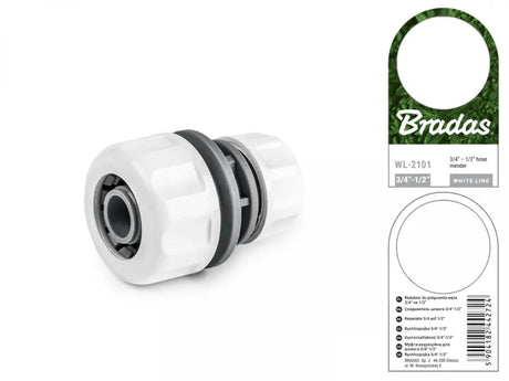 Detailansicht des Bradas WHITE LINE Schlauchverbinders, geeignet für 1/2" und 3/4" Schläuche.
