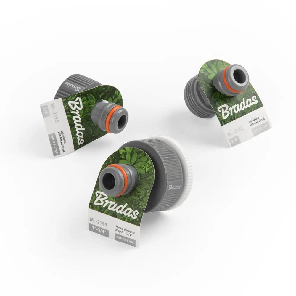 Detailansicht des Bradas WHITE LINE abnehmbaren Hahnadapters mit Reduzierung von 3/4" auf 1/2".