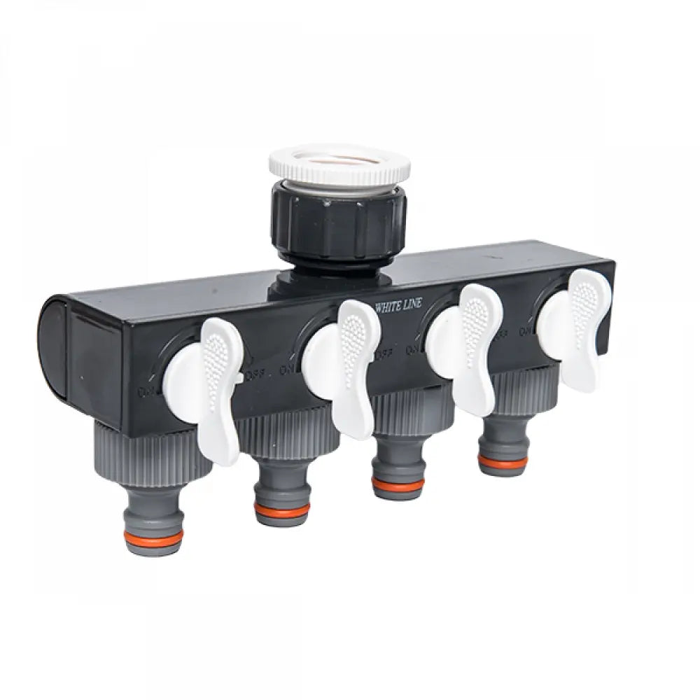 Detailansicht des Bradas WHITE LINE Wasserverteilers mit 25 mm (1") Hahn und 19 mm (3/4") Adapter.