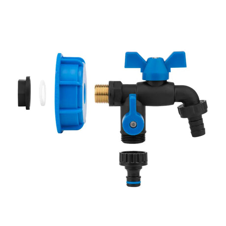 Bradas Set IBC S60x6 Hahn schwarz 2x 19 mm (3/4") Nylon / Messing Außengewinde für 5/8" PE-Schlauch + Nippel Bradas