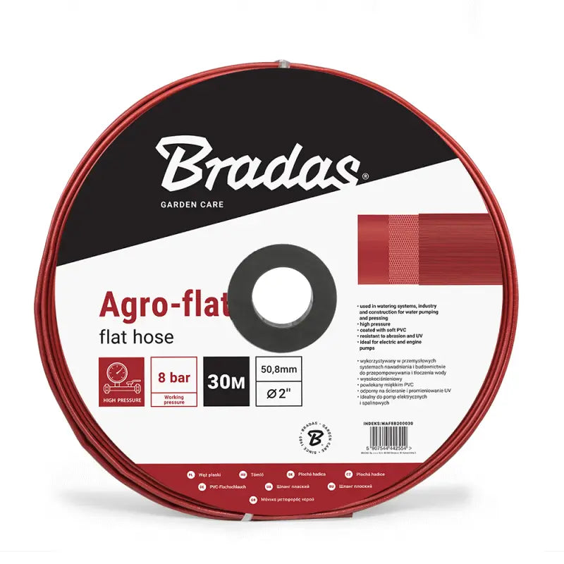 Bradas Flachschlauch AGRO-FLAT W.P.7 / B.P.21 Bar 3" / 50m ROT