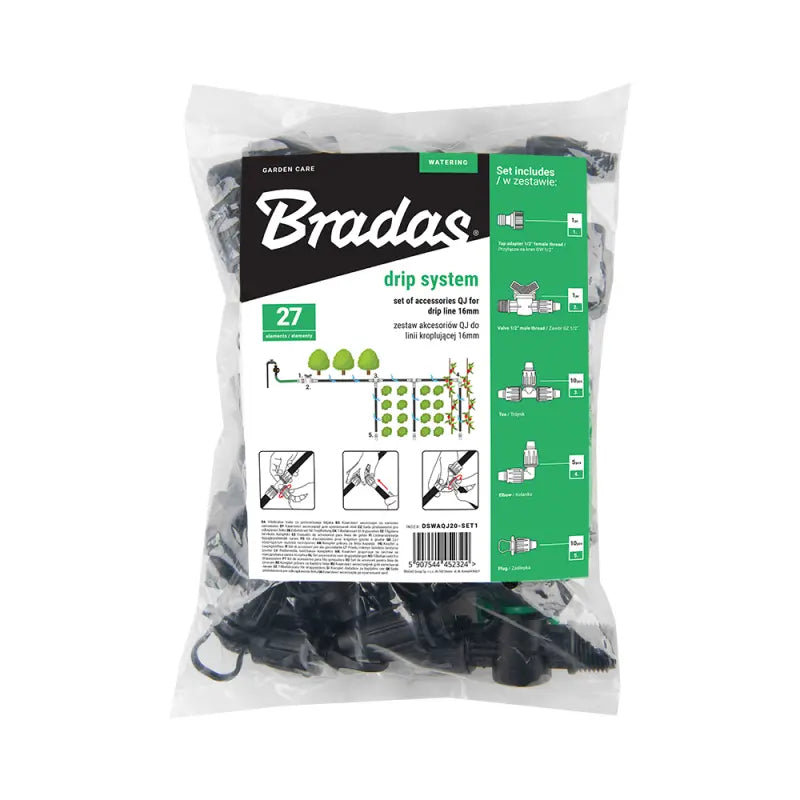 Bradas Set QJ mit Zubehör für Tropfschlauch 16 mm – 27-teilig Bradas