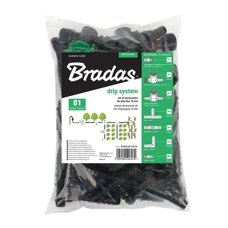 Bradas Set mit Zubehör für Tropfschlauch 16 mm – 81-teilig Bradas