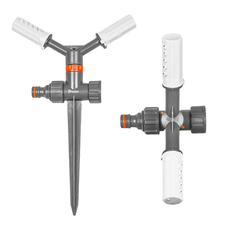 Bradas WHITE LINE 2-Arm Rotationssprenger auf Spike mit verstellbaren Armen für optimale Bewässerung.