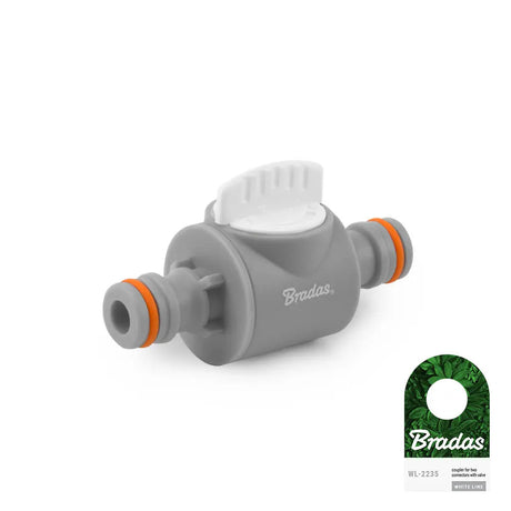 Bradas WHITE LINE 2-Wege Schlauchkupplung mit Ventil für flexible Wasserverteilung.