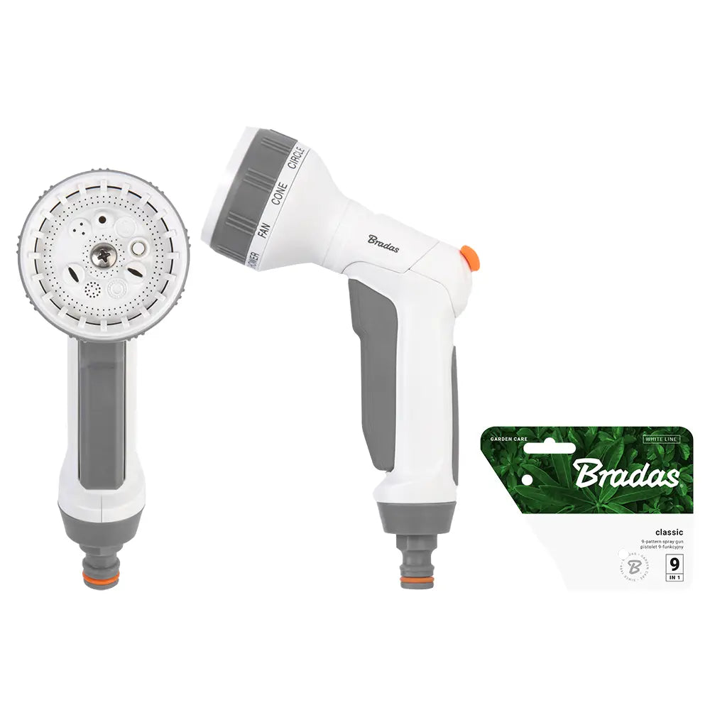 Bradas WHITE LINE 9-fach Spritzpistole mit SMOOTH CONTROL für eine präzise Regulierung des Wasserstrahls.