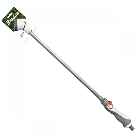 Detailansicht des Bradas WHITE LINE Spritzkopfs mit leichtgängigem Daumenventil zur Wasserregulierung.