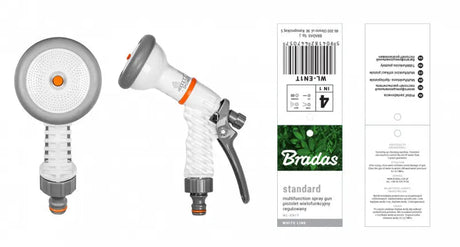 Bradas WHITE LINE Verstellbare Spritzpistole – 4 Sprühfunktionen, ABS-Kunststoff, Grau-Weiß Bradas