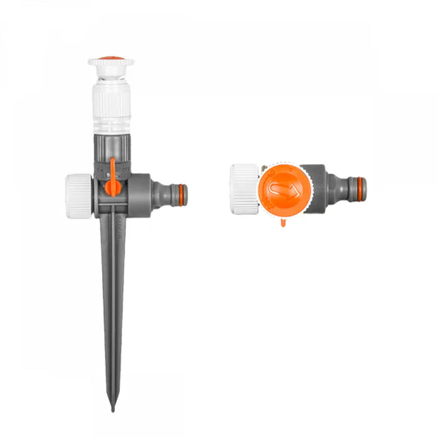 Bradas WHITE LINE Verstellbarer Sprinkler 0-360° mit Wasserhahn auf Spike, mit einer Abdeckung von bis zu 78 m².