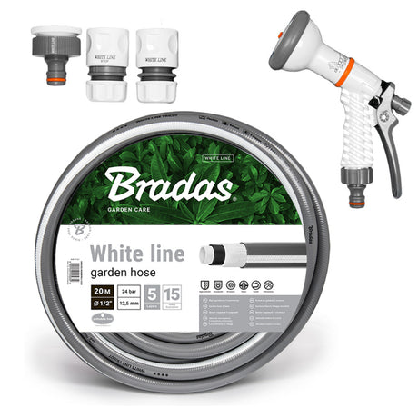 Bradas White Line Gartenschlauch 1/2 Zoll mit 5 Schichten und polyesterverstärktem TRICOT-Gewebe.