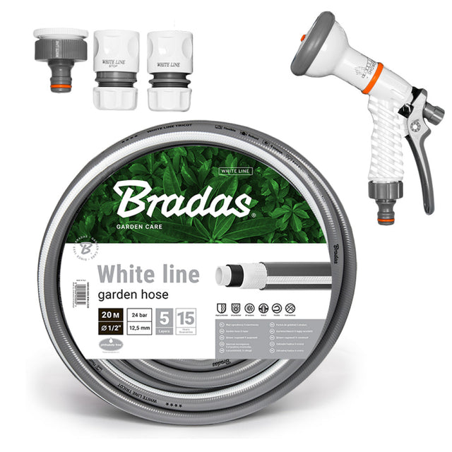 Bradas White Line Gartenschlauch 1/2 Zoll mit 5 Schichten und polyesterverstärktem TRICOT-Gewebe.