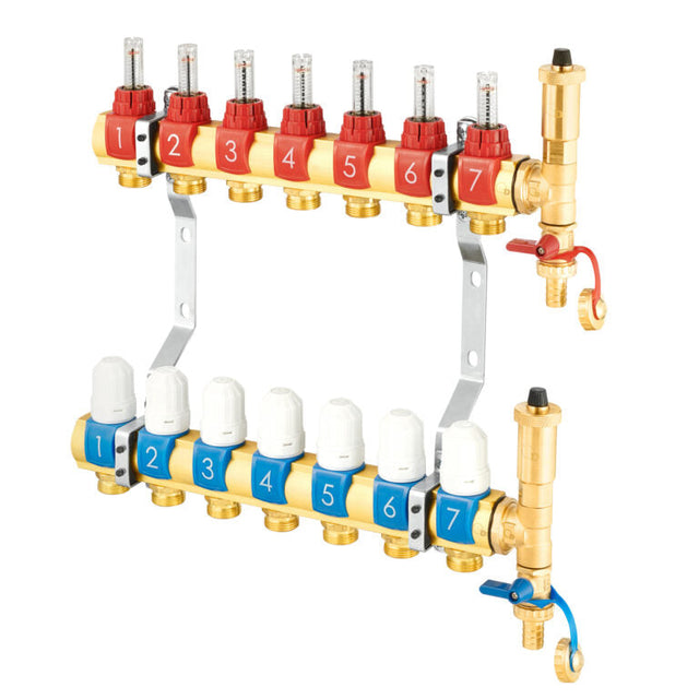Messing vloerverwarming verdeler met 8 groepen