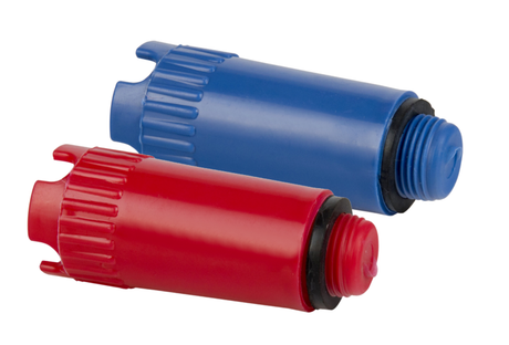 Detailansicht des Diamond Prüfstopfens in Blau mit robuster Kunststoffausführung und Gewinde für optimale Dichtheitsprüfungen.