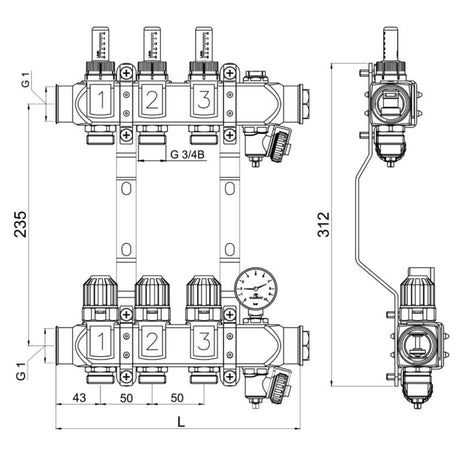 Diamond verdeler met flowmeters, manometer en afsluiters
