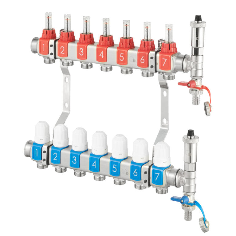 RVS vloerverwarmingsverdeler met 8 groepen