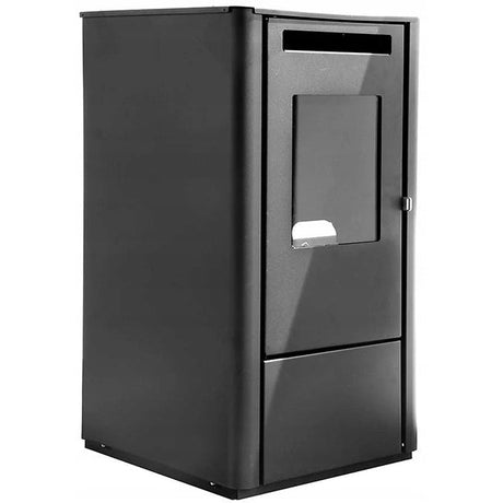 Zwarte 9kW pelletkachel met geveldoorvoer